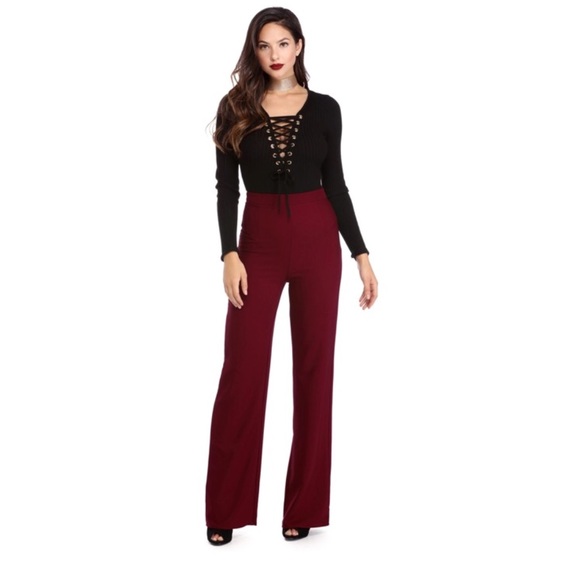 burgundy high waisted trousers